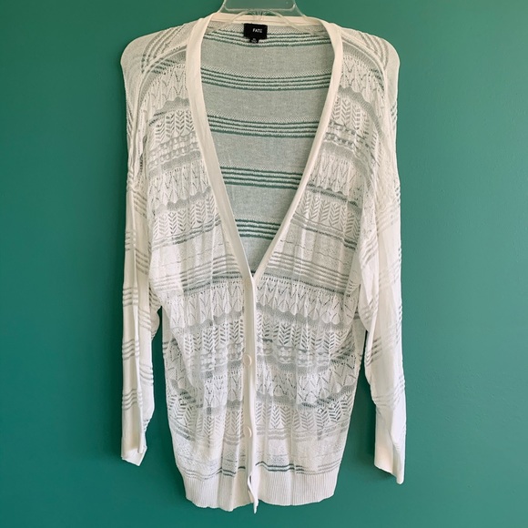 Fate Sweaters - Fate White Knit Cardigan Sweater Sheer Pockets XL